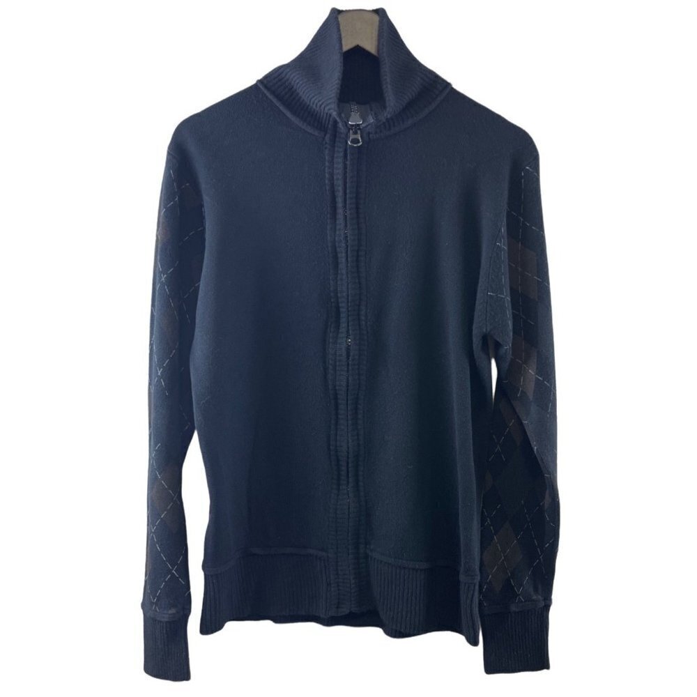 BKE Buckle Blue Argyle Long Sleeve Full Zip Men's Sweater Size Large